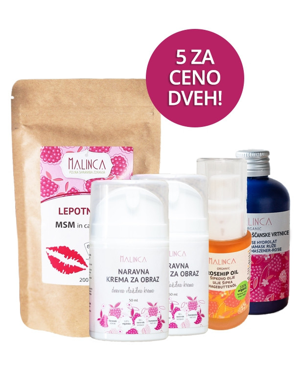 Naravna vlažilna krema + šipkovo olje + hidrolat + Lepotni mix GRATIS