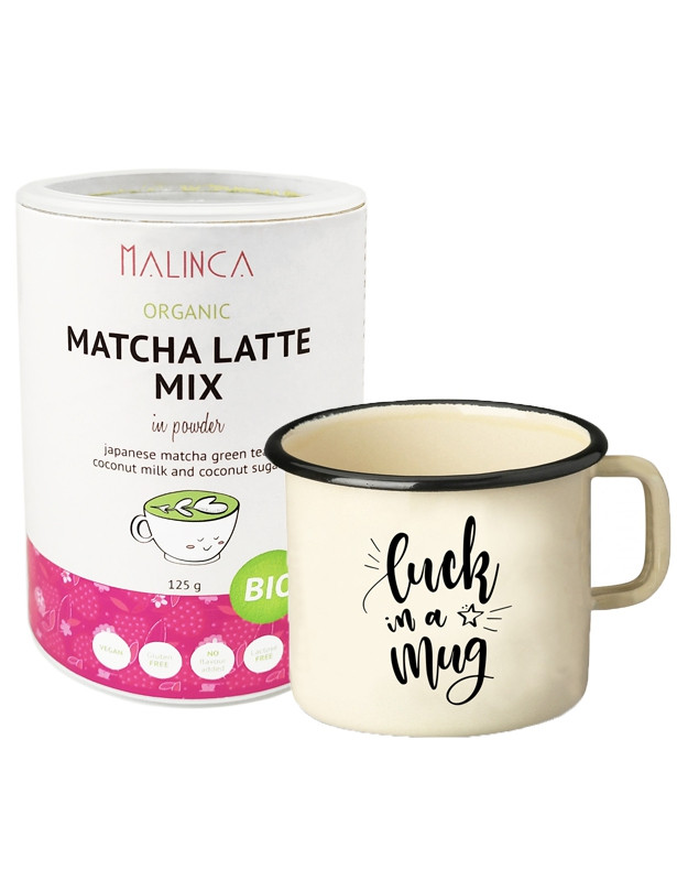 Becher Malinca und Matcha Latte Mix