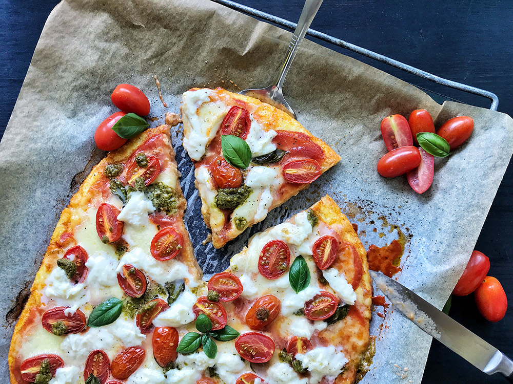 Polenta Caprese Pesto Pizza